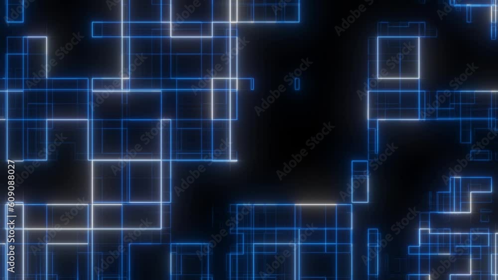Poster abstract circuit blue and white global network square loop on black background, circuit blue box sea