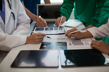 concept of mobilizing ability of medical team in conference room to diagnose and treat disease...