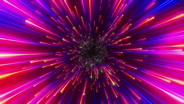 Abstract background in blue and red neon glow colors. Speed of light in galaxy. Explosion in universe. Cosmic background for event, party, carnival, celebration, anniversary or other.