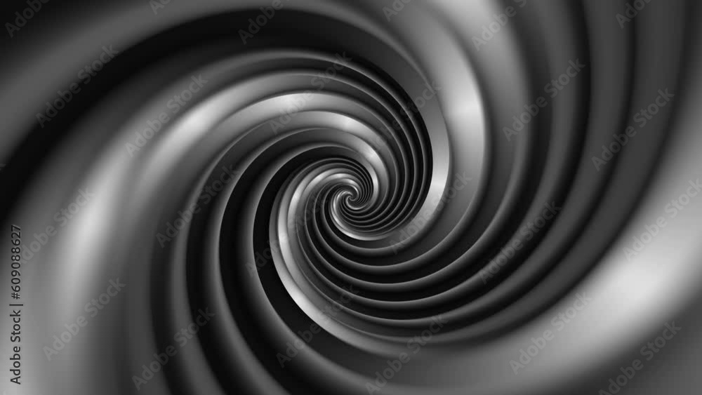 Poster minimal spiral in infinite rotation. abstract background in gray and black color. dizzy concentric p