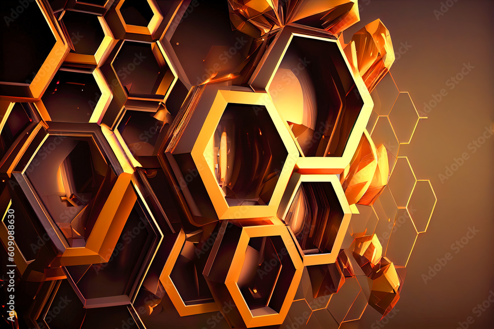 Poster abstract background with hexagons. Generative AI
