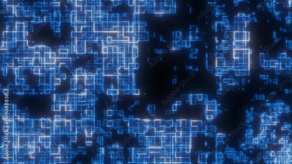 Fototapete Abstract technology Data processing. Computer generated modern information backdrop square screen. 3D Animation data process. Seamless loop