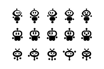 Black robot icon sets in simple and unique style.