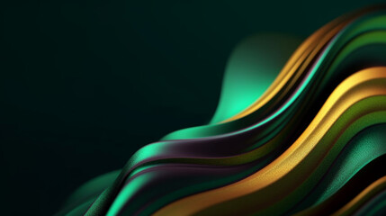 Fototapeta premium Abstract background. Green and gold wave. Generative AI