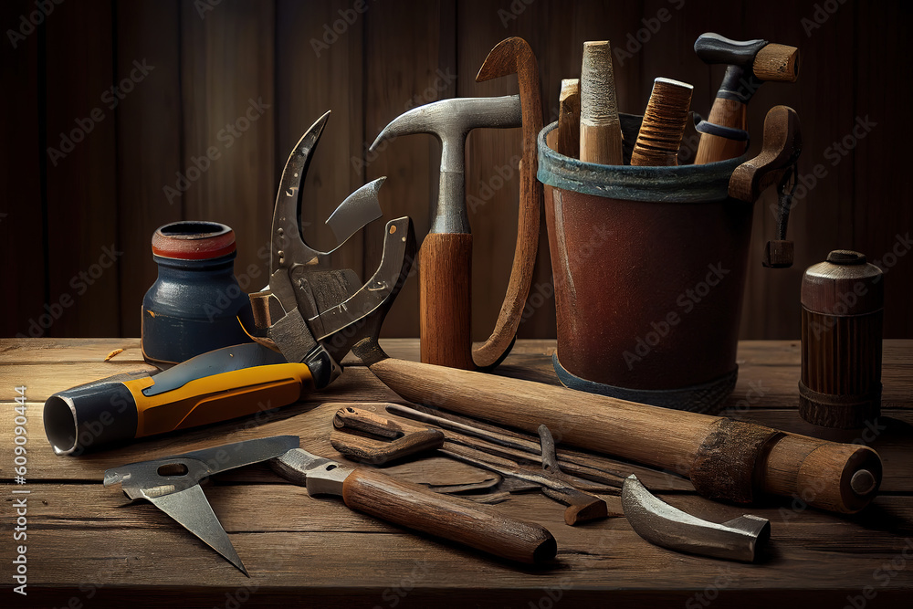 Poster top view design concept of american labor day with working tools. generative ai