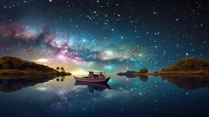 Obraz na płótnie Canvas Abstract night fantasy landscape with a starry sky AI generative
