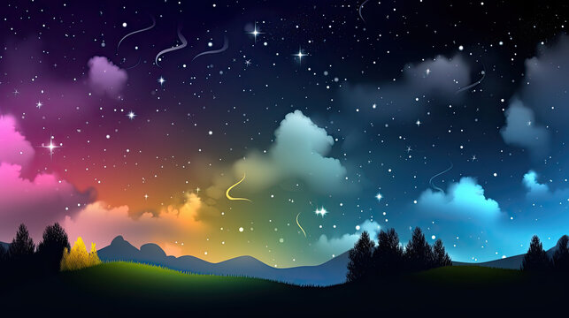 Night sky with clouds and colorful stars beautiful wallpaper AI generative
