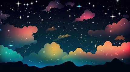 Night sky with clouds and colorful stars beautiful wallpaper AI generative