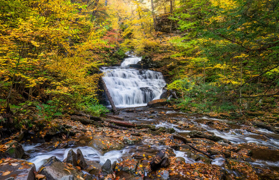 Autumn waterfall at Ricketts Glen State Park - Pennsylvania -  Mohican Falls 