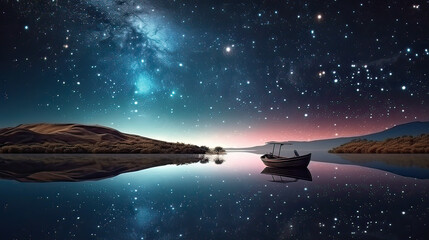Obraz na płótnie Canvas Abstract night fantasy landscape with a starry sky, AI generative
