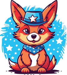 Fototapeta premium 4th of July, Independence Day, Vector Cartoon,Coyote