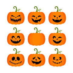 A collection of pumpkins for Halloween. Isolated on a white background. Vector illustration in a flat style.
