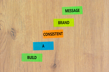 Consistent brand message symbol. Concept words build a consistent brand message on colored paper....
