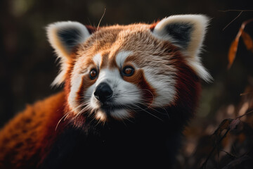 Obraz premium red panda on top of a tree, beautiful background, forest background, ai generated.