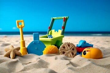 beach toys tools beach view professional photography ai generated