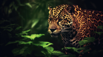 Fototapeta na wymiar Jungle Leopard Jaguar Wallpaper Background AI generative
