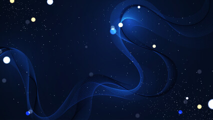 Abstract gradient wavy background. Beautiful fractal lines wallpaper with glitter particles. Creative digital spectrum concept in the blue gradient background