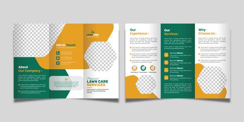 Lawn Care Trifold Brochure Template, Gardening or Landscaper Tri Fold Brochure Design	