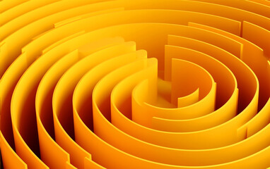 Abstract folded paper effect. Bright colorful yellow background. Maze made of paper. 3d rendering