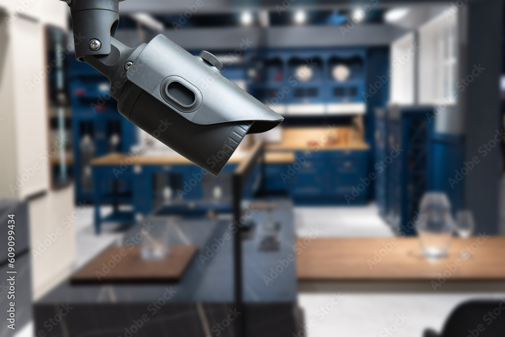 Aufkleber security camera high tech smart home security technology. copy space.