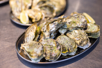 Barbecued oysters served on the street market