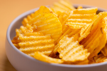 Potato chips crisps in bowl