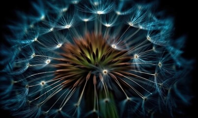  a close up of a dandelion with a black background.  generative ai
