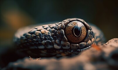  a close up of a snake's eye on a rock.  generative ai