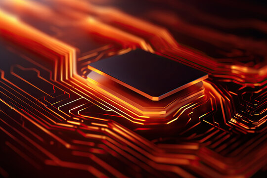 Generative AI illustration of close up of a computer chip on a circuit board