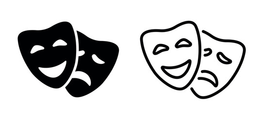Theatrical masks vector icon set. Theater, theatre  mask signs. Masquerade mask. Comedy and tragedy mask symbols.. Vector illustration - obrazy, fototapety, plakaty