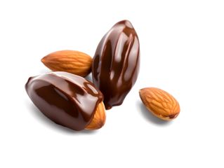 Almonds nuts in chocolate, isolated on white and transparent background, png