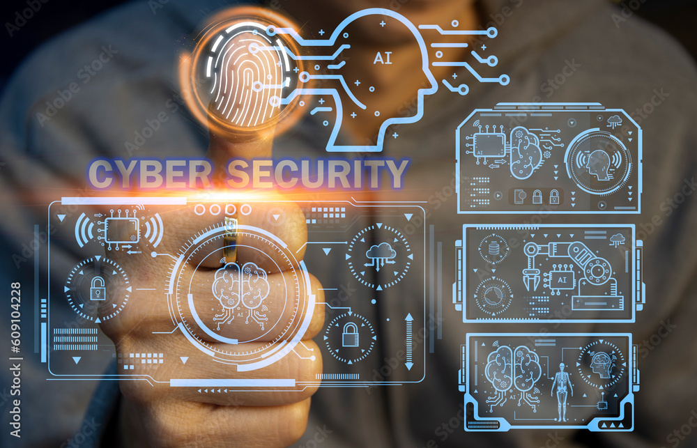 Poster cyber security concept. use ai to manage security.