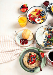 Healthy breakfast set. The concept of delicious and healthy food.