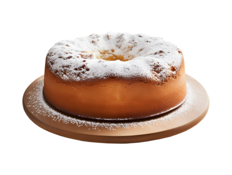 Yogurt cake with powdered sugar on white or transparent background, png