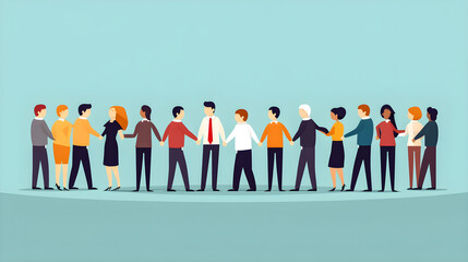 Employees and workers holding hands with their leader showing unity and teamwork in corporate workplace concept. Flat vector illustration. Generative ai.