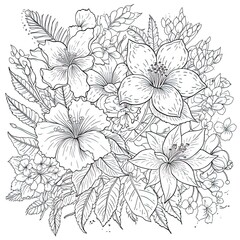 drawing and sketch flower. Black and white with line art illustration. Generative AI