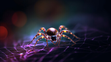 A beautiful spider in a dark room. Generative AI
