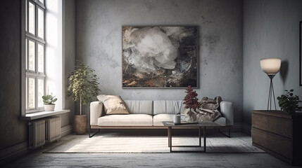 Small room with sofa. Generative AI
