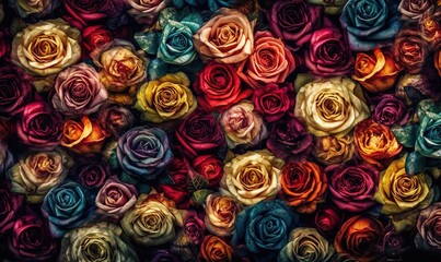  a bunch of colorful roses that are in a bunch together.  generative ai