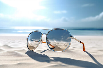Sun glasses on the beach. Generative Ai.