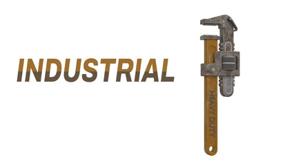 3d realistic mustard wrench or spanner tool used usually operated by hand for tightening bolts and nuts with empty space on the white background illustration typography