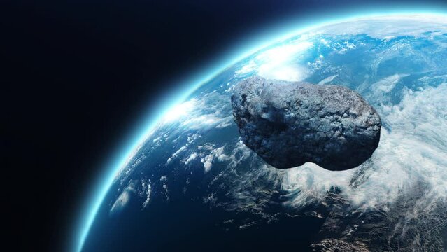 flying asteroid towards the planet earth