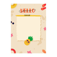 Template of cute summer to do list, planner, daily. Vector illustration of beach with shells and pineapple