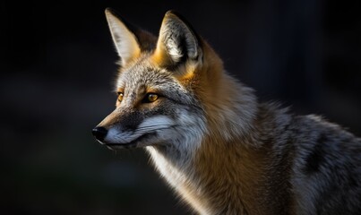 Obraz premium a close up of a fox with a black background and a blurry background. generative ai