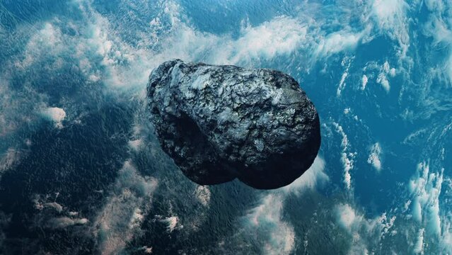 flying asteroid towards the planet earth