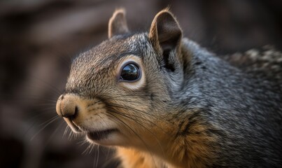 Naklejka na ściany i meble a close up of a squirrel's face with a blurry background. generative ai