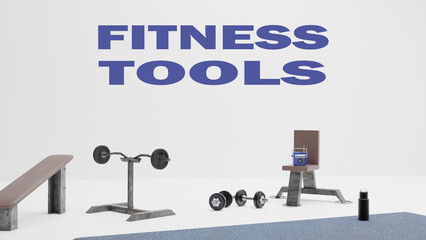 3d rendered Best Home Gym Equipment Items with typography on white background illustration