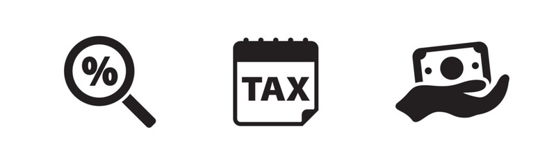 Tax icons set on white background. Flat style. Vector illustration.