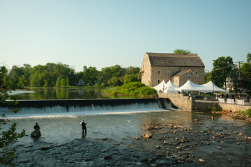 The Raritan River and a stone mill in Clinton, New Jersey