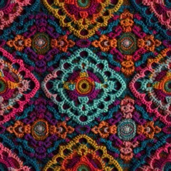 Obraz premium Crochet Ayahuasca Digital Paper, Seamless Ayahuasca Pattern, Seamless Crochet Psychedelic Texture, Seamless Crochet Pattern, Knitted Texture